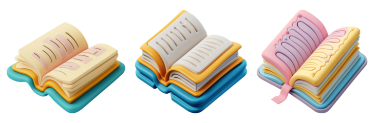 Open books set isolated on transparent background