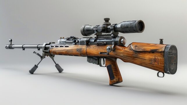 M14 rifle, 3D illustration, realistic, isolated on white background