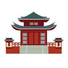 Cartoon chinese house building flat icon vector illustration
