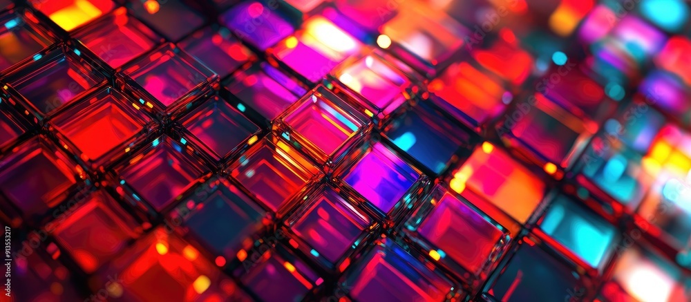 Poster vibrant mosaic background reflecting technology concepts abstract multicolored led squares in a digi