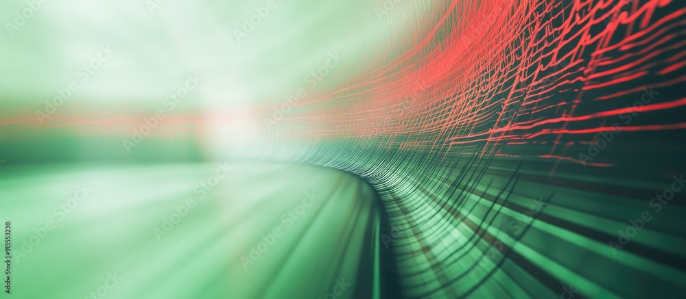 Poster Light green texture with red light leak overlays and repetitive line patterns