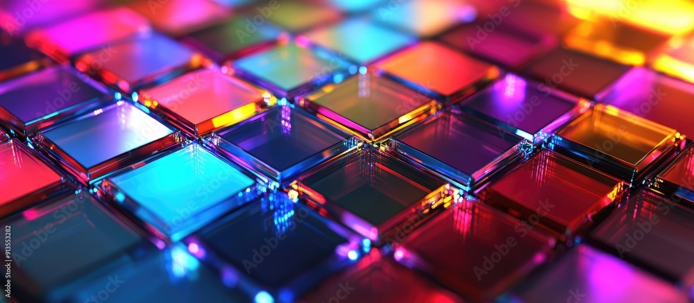 Poster vibrant mosaic background reflecting technology concepts abstract multicolored led squares in a digi