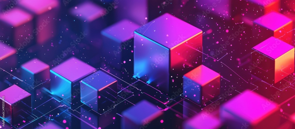 Poster stylized geometric shapes representing simplified blockchain showcasing a modern and abstract interp