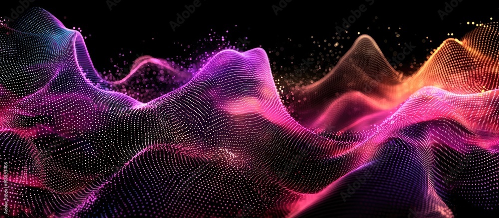 Aufkleber Dynamic wave of particles with abstract gradient hologram Background of digital technology and music