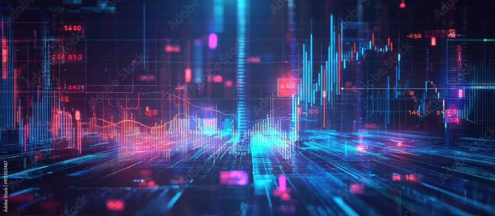 Poster financial chart and graph illustrating stock investment with advanced technology and communication n