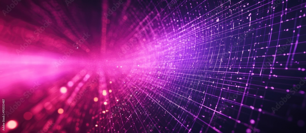 Poster visual representation of data analysis on a grid network with a vibrant purple backdrop technology a