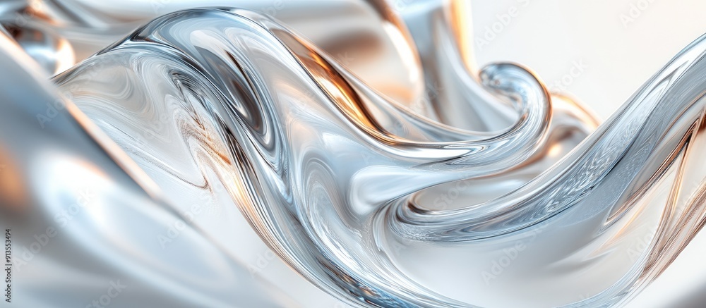 Poster intricate 3d glass swirls with dynamic light reflections on a white background in high resolution