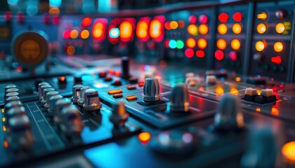 Colorful Control Panel With Illuminated Buttons and Dials in a Modern Setting