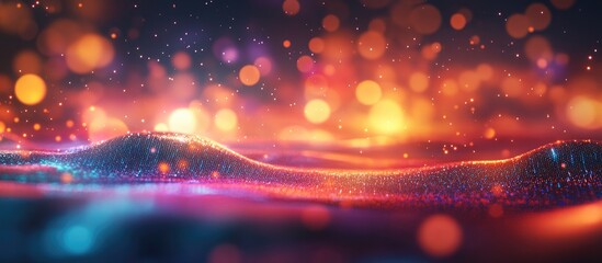 Obraz premium Futuristic abstract landscape featuring dynamic particles and glowing energy dots with a blurred effect ideal for backgrounds