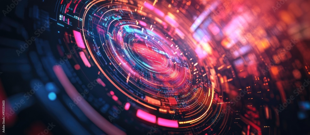 Poster retro inspired award show presentation with a loading circle and abstract background futuristic inte