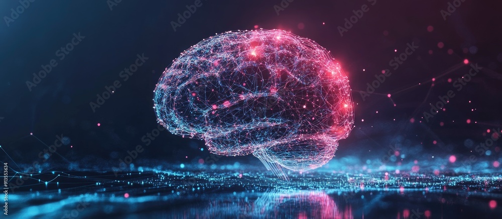 Poster holographic digital brain with ai and deep learning elements innovative business technology concept 