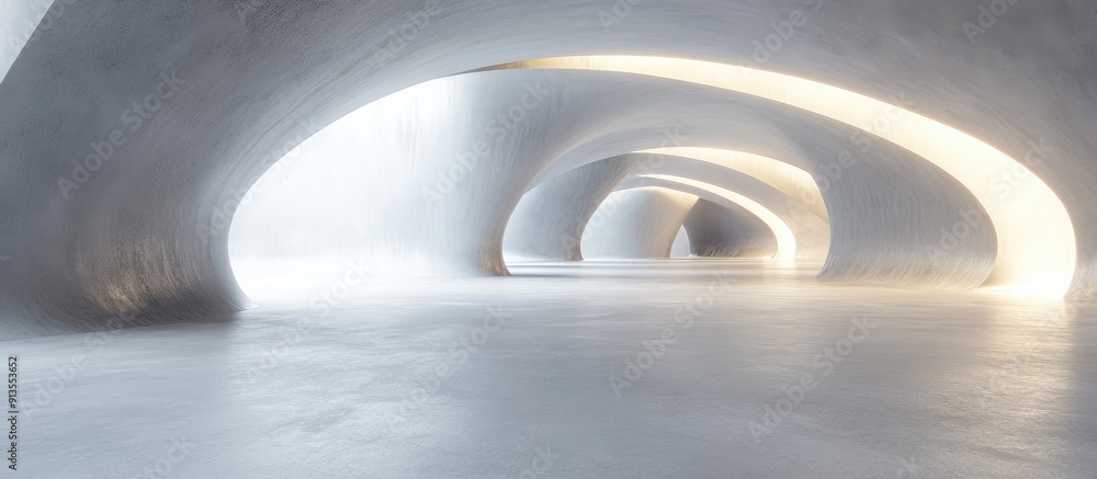 Poster futuristic abstract interior space with sci fi corridor and illuminated features modern cement floor