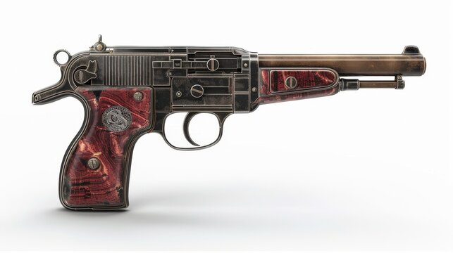 Mauser C96, 3D illustration, realistic, isolated on white background