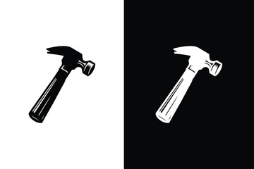Hammer icon silhouette vector illustration. House repair hammer flat icon black white background.