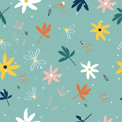 Seamless cute hand drawn floral  pattern background
