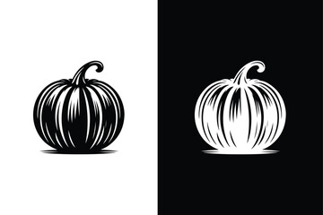 Pumpkin Icon silhouette vector illustration on Black and White