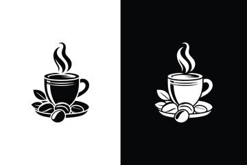 Coffee cup icon silhouette vector illustration. Strong coffee in espresso cup and smoke. black white background.