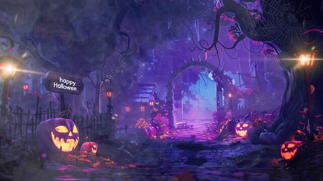 Halloween night with a spooky forest filled with flying bats. animation seamless looping background. 