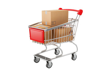 shopping cart with box on a transparent background
