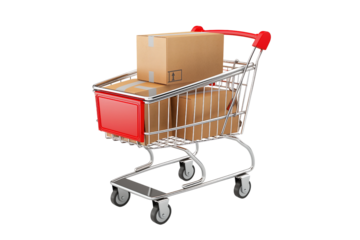shopping cart with box on a transparent background