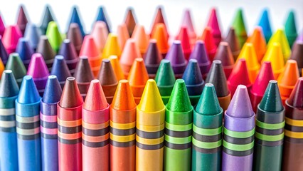 colorful crayons a white background.