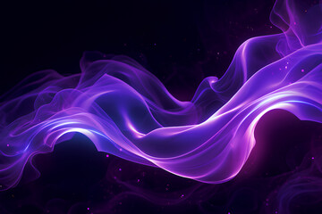 Obraz premium Elegant violet 3d fluid with glow, curls and swirls in deep dark space. Fantastic and imaginary cosmic sound and rhythm representation. Power of violet flame. 