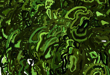 Dark Green vector background with curved lines.