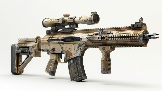 FN SCAR, 3D illustration, realistic, isolated on white background