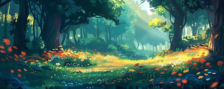 Fototapeta 2D Game Design Painted Summer Forest