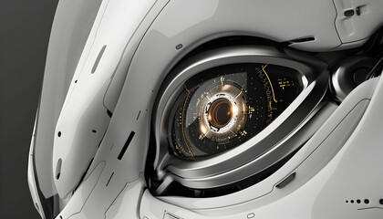 Close-up of a futuristic robot eye with intricate details.