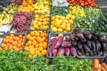 Great choice of vegetables and fruits for sale at a market