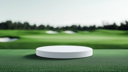 Blank podium on a golf course with scenic view, summer podium, golfing vacation