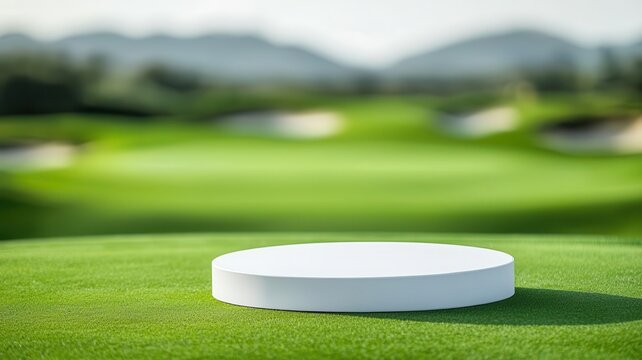 Blank podium on a golf course with scenic view, summer podium, golfing vacation