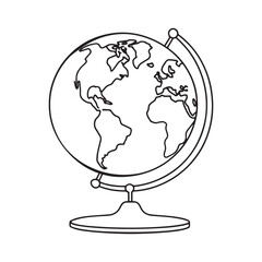 Globe on stand with black outline, perfect for geography lessons continuous line art vector illustration.