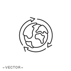 earth recycle icon, save clean world, planet sustainable circular, globe emission, thin line symbol isolated on white background, editable stroke eps 10 vector illustration