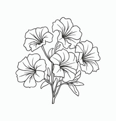 Simple hand drawn flowers outline drawing illustration