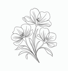 Simple hand drawn flowers outline drawing illustration