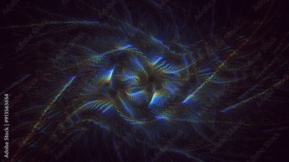 Poster 3d rendering abstract multicolored fractal light background with bright center. its not ai generatd 