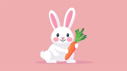 Obraz premium Uncomplicated 2D vector art of a rabbit holding a carrot, minimalist and clean style, plain design, basic and straightforward illustration