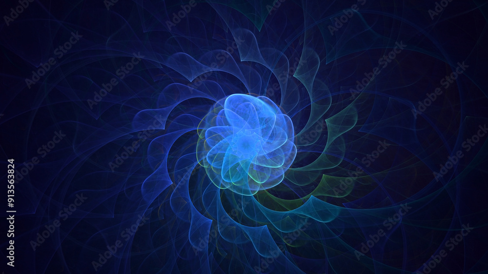 Poster 3d rendering abstract multicolored fractal light background with bright center. its not ai generatd 