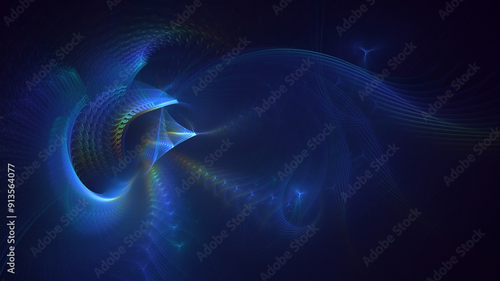Poster 3d rendering abstract multicolored fractal light background with bright center. its not ai generatd 