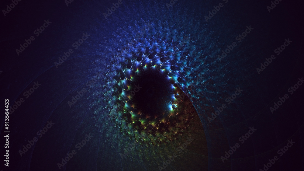 Poster 3d rendering abstract multicolored fractal light background with bright center. its not ai generatd 