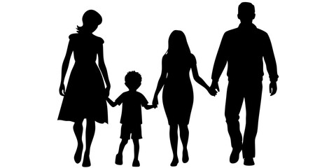 Happy Family Outline - High-Quality Black and White Illustrations