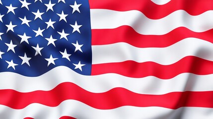 Obraz premium Realistic waving American flag, vivid red, white, and blue colors, each star sharply defined on a dark blue field, captured mid-wave, full detail