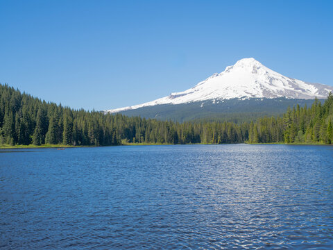A mountain range is visible in the distance behind a body of water