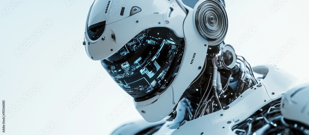 Poster futuristic 3d rendering of a robotic droid depicting advanced technology development artificial inte
