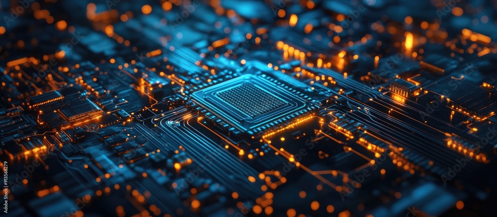 Aufkleber futuristic computing concept featuring an illuminated microprocessor with radiant circuits and light