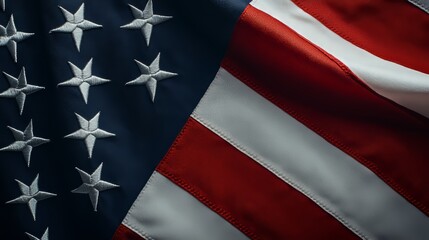 Tattoo of an American flag with bold colors, shown fluttering softly in the breeze, with intricate shadowing and texture detail