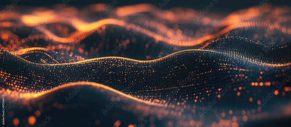 Poster dynamic particles and lines creating a digital wave abstract futuristic background representing big 