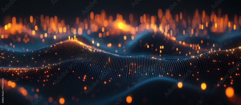 Poster visual representation of statistical data analysis on a grid network with a dark backdrop concept of